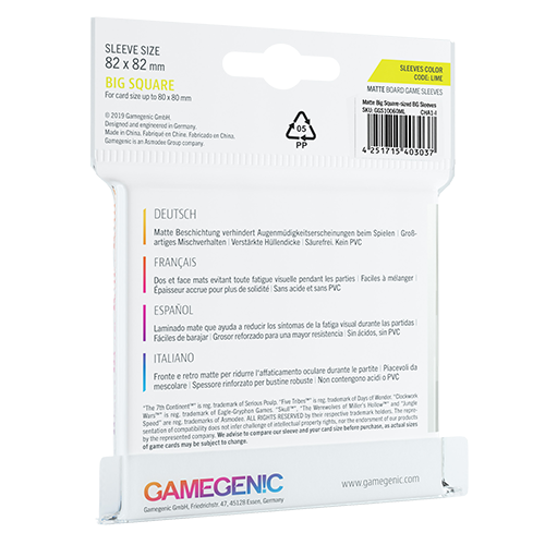 GameGenic MATTE Sleeves: Big Square (82 x 82 mm)